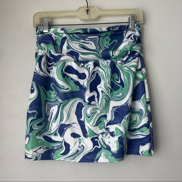 Princess Polly Zoe Blue Green White Swirl Mini Skirt 4 - Picture 6 of 8